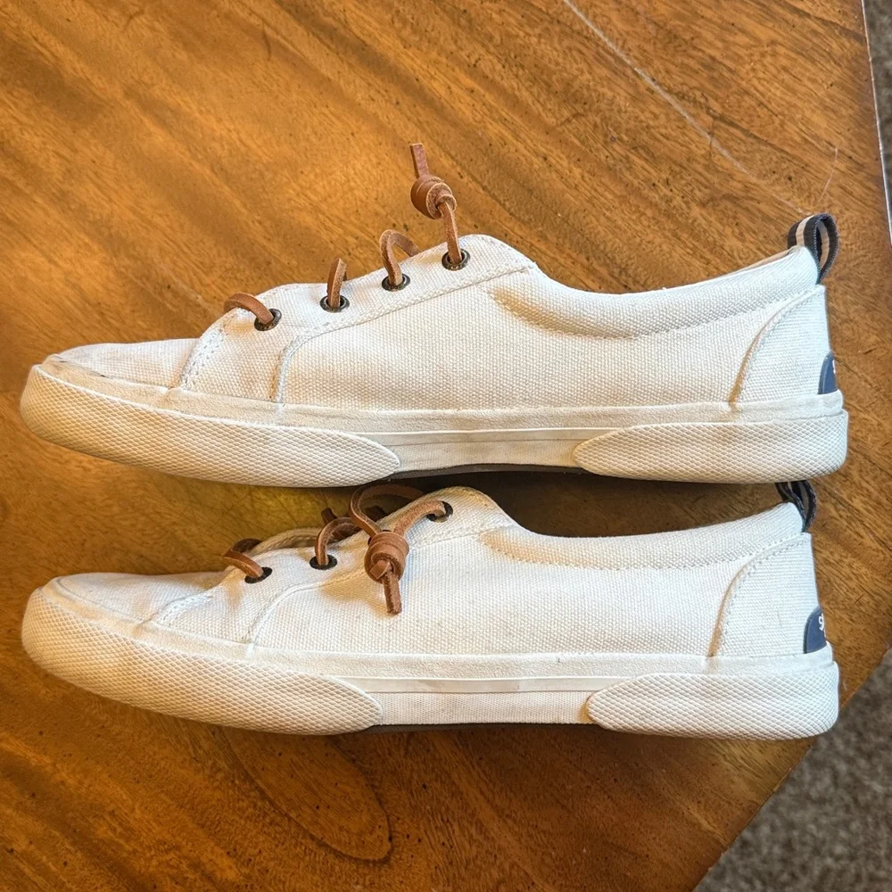 Womens Sperry Top-Sides white canvas sneakers, size 8.5 Memory Foam